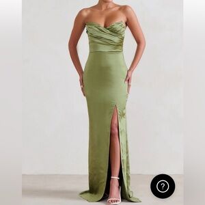 Club London Coraline Olive Strapless Maxi Dress US 8